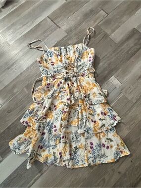 Trixxi White Floral Tiered Sundress with Yellow, Purple & Blue Accents